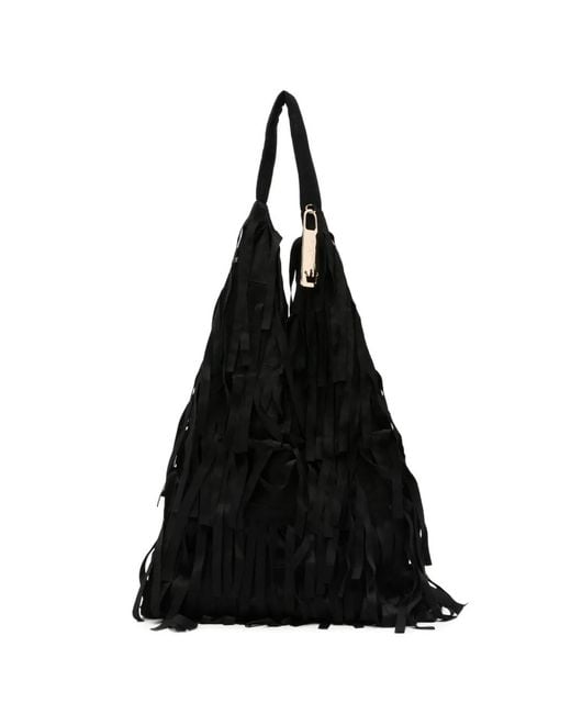 La Milanesa Black Agnese Fringe-Detail Shoulder Bag