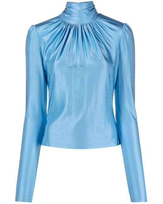Paco Rabanne Ruched Long Sleeved Top Blue