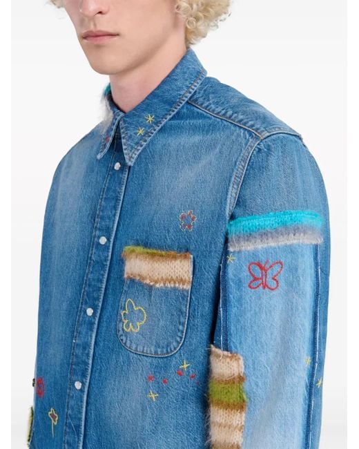 Marni Blue Patchwork Denim Shirt for men