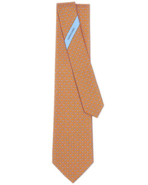 Ferragamo Natural Gancini-print Silk Tie for men