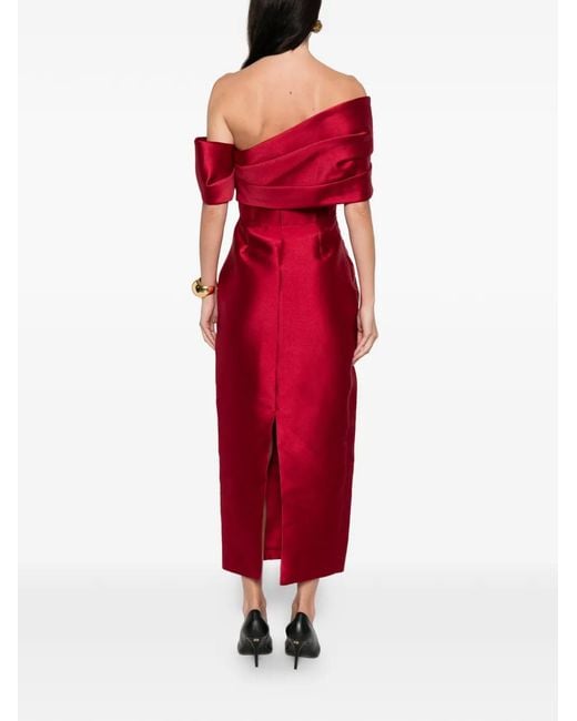 Solace London Red Mirla Off-Shoulder Midi Dress