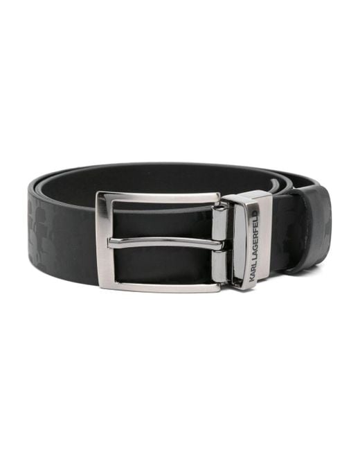 Karl Lagerfeld Black Logo-print Buckled Leather Belt for men