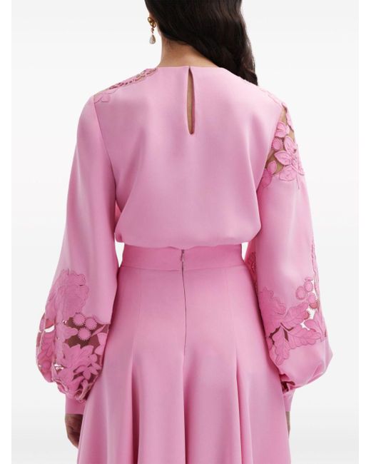 Oscar de la Renta Pink Guipure-lace Silk-blend Blouse