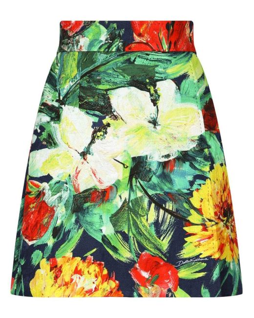 Dolce & Gabbana Green Cotton-blend Floral Mini Skirt