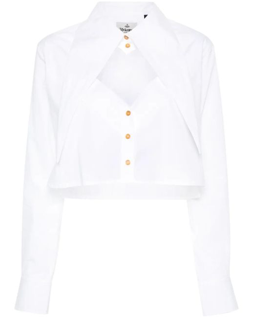 Vivienne Westwood White Cut-Off Heart Cropped Shirt