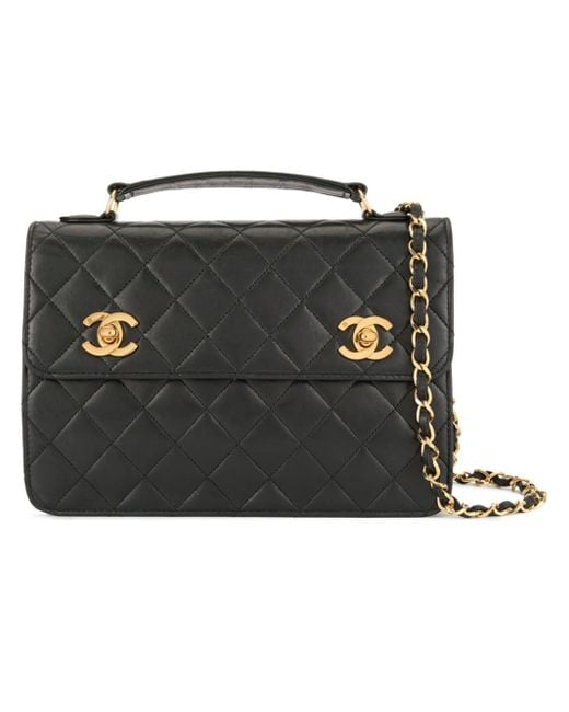 Chanel Pre-Owned Double Turn-lock 2way Bag in Black | Lyst