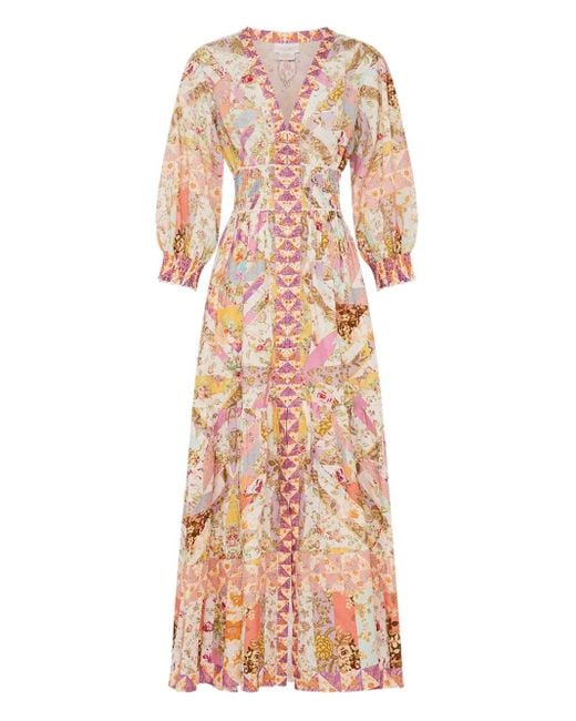 Camilla Maxi-Jurk Met Gelaagde Tailleband in het Pink