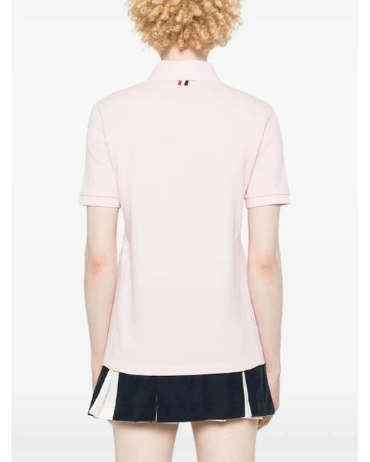 Thom Browne Pink Logo-Patch Piqué Polo Top