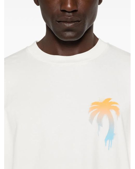 Palm Angels White Palm Tree-Print T-Shirt for men