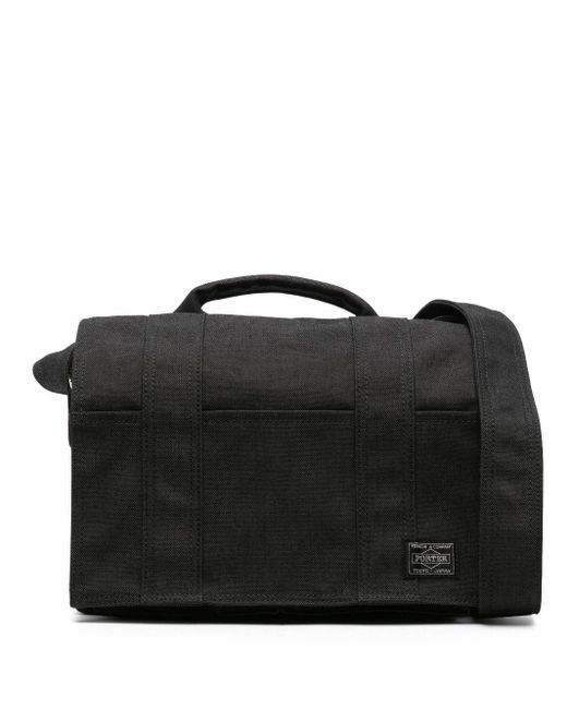 Porter-Yoshida and Co Black Smoky Logo-patch Messenger Bag for men