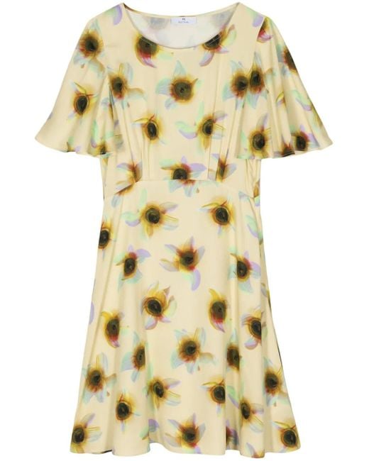 Paul Smith Yellow Printed Satin-Twill Dress
