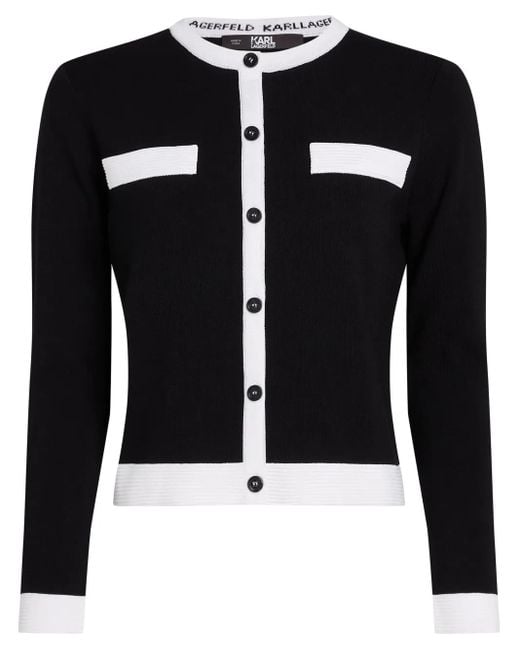 Karl Lagerfeld Black Contrasting-Trim Cardigan