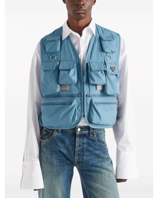 Prada Blue Multi-pocket Cotton-blend Vest for men
