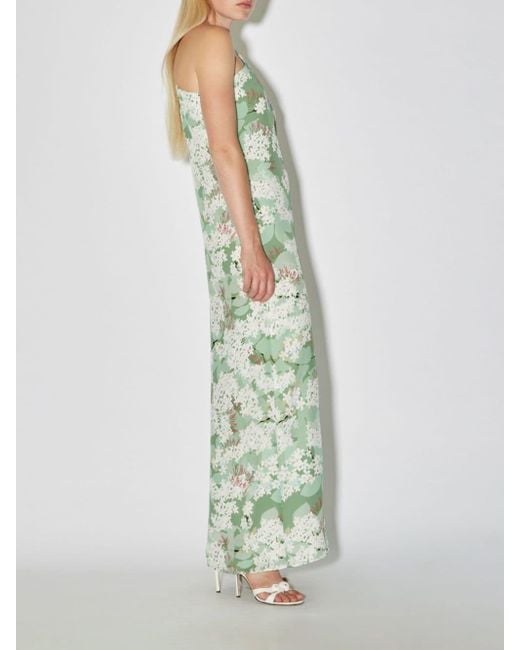 BERNADETTE Green Lola Floral-print One-shoulder Silk Dress
