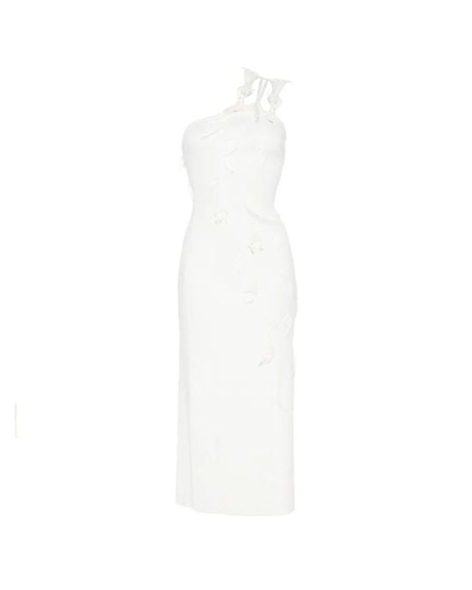 Cult Gaia White Jilly Floral-Appliqué One-Shoulder Midi Dress