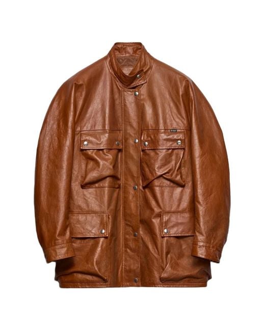 Prada Brown Veste Caban En Cuir Vieilli