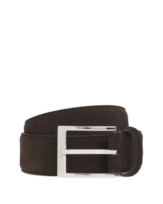 Boss Black Square-Buckle Leather Belt for men