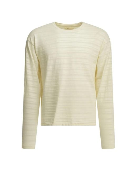 mfpen White Horizontal-Stripe Round-Neck T-Shirt for men