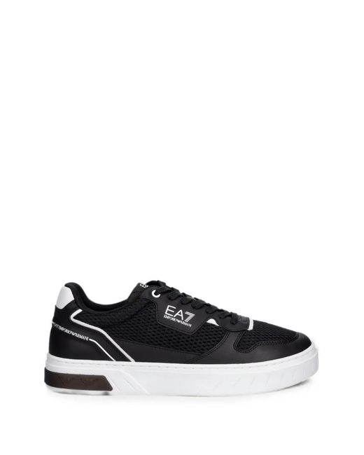 EA7 Black Mesh-Panelled Logo-Print Sneakers