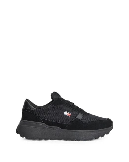 Tommy Hilfiger Black Logo-Patch Lace-Up Sneakers
