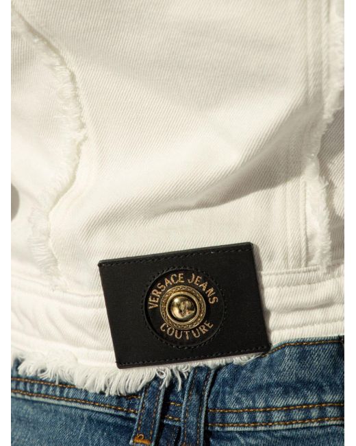 Versace Natural Logo-patch Frayed Cotton Top
