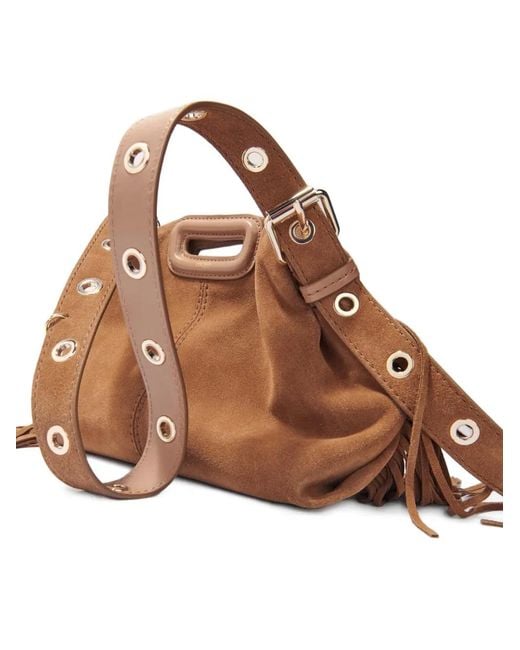 Maje Brown Mini Miss M Fringe-Detail Shoulder Bag