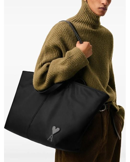 AMI Black Marcel Canvas Tote Bag