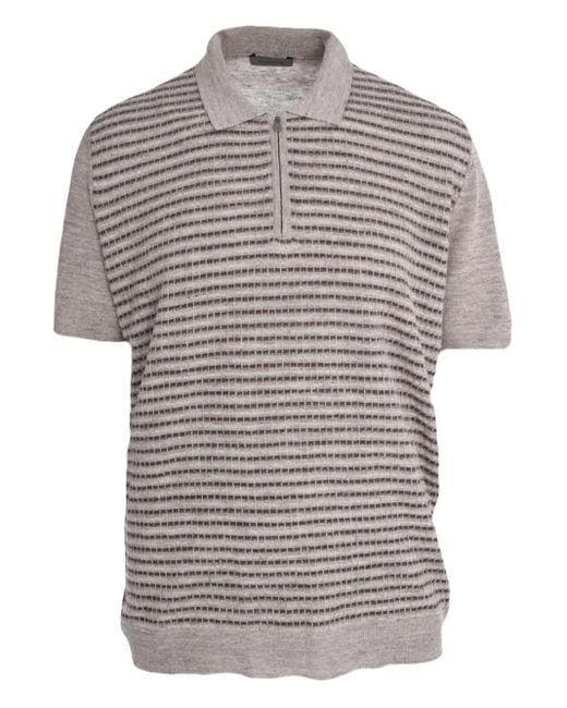 Corneliani Gray Knitted Half-Zip Polo Shirt for men