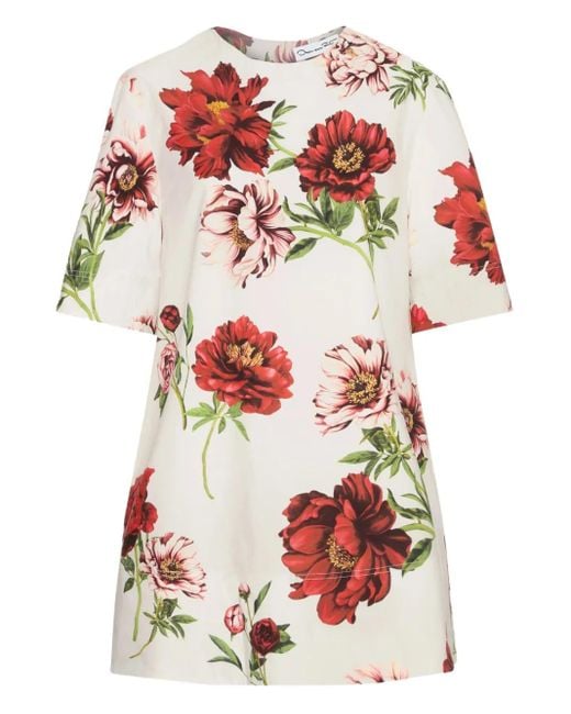 Robe Mi-Longue Imprimée Oscar de la Renta en coloris Red