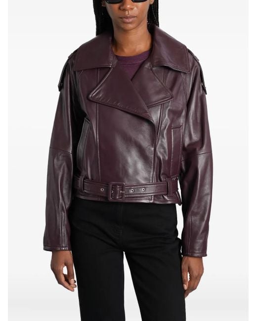 IRO Purple Yuria Belted Leather Biker Jacket