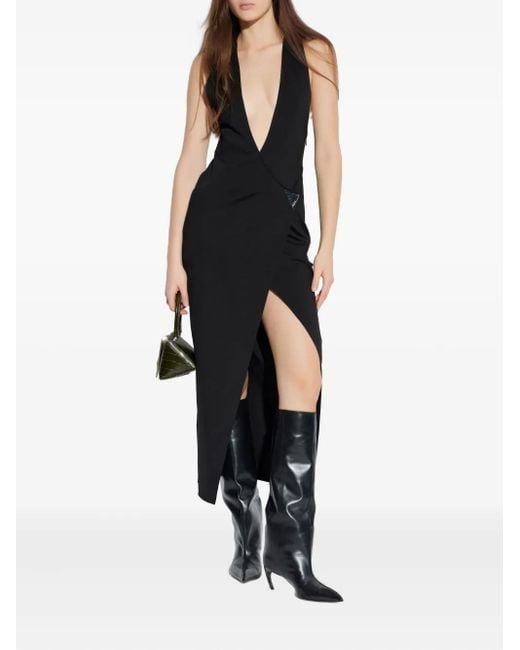 The Attico Black Plunge-Neck Split Midi Dress