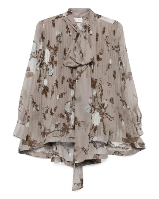 P.A.R.O.S.H. Brown Pleated Floral-Print Blouse