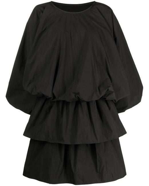 Goen.J Black Balloon-Sleeves Poplin Dress