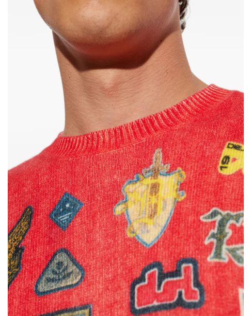 DIESEL Red K-Patcy Patch-Detail Sweater for men