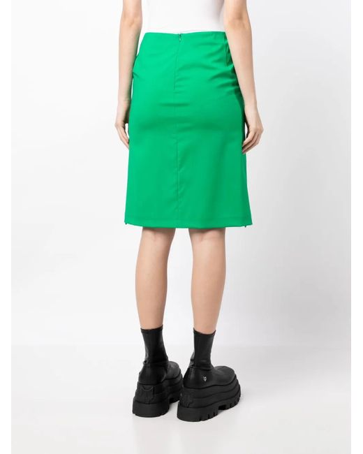 Raf Simons Green Pleated-Panel Midi Skirt