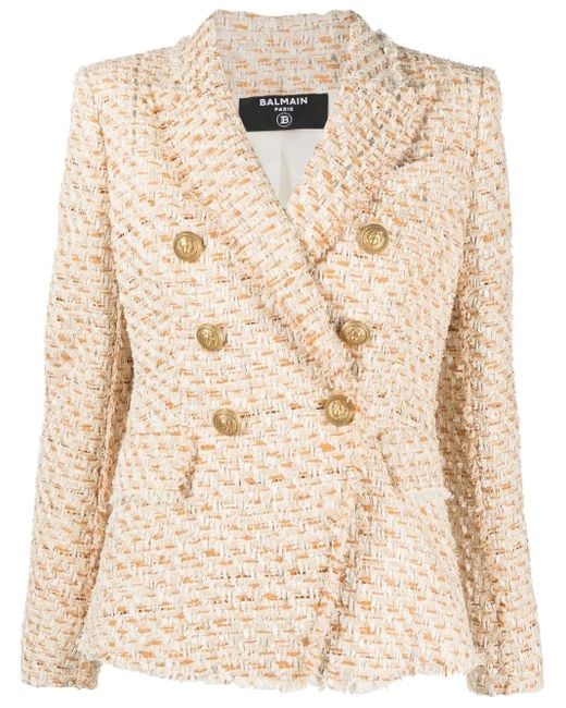 Blazer de tweed Balmain de color Natural