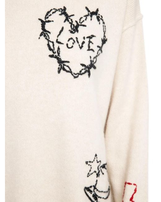 Zadig & Voltaire White Pullover Mit Herzstickerei