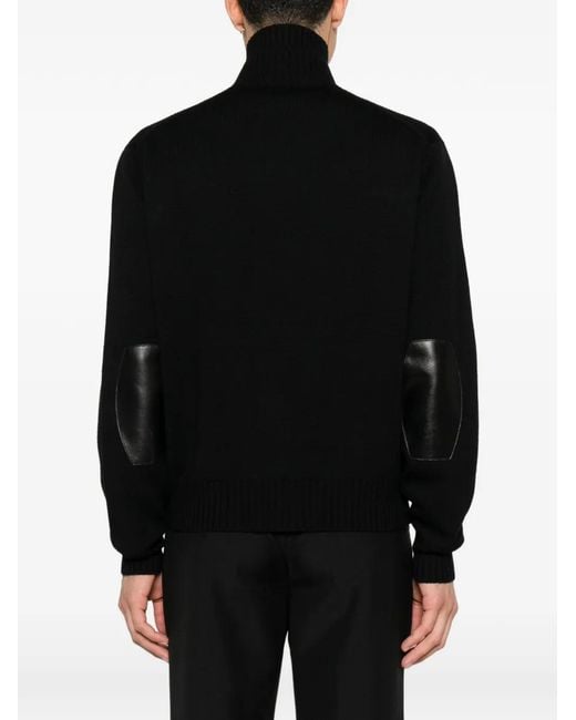 Tom Ford Black Leather-Patch Zip-Up Cardigan for men