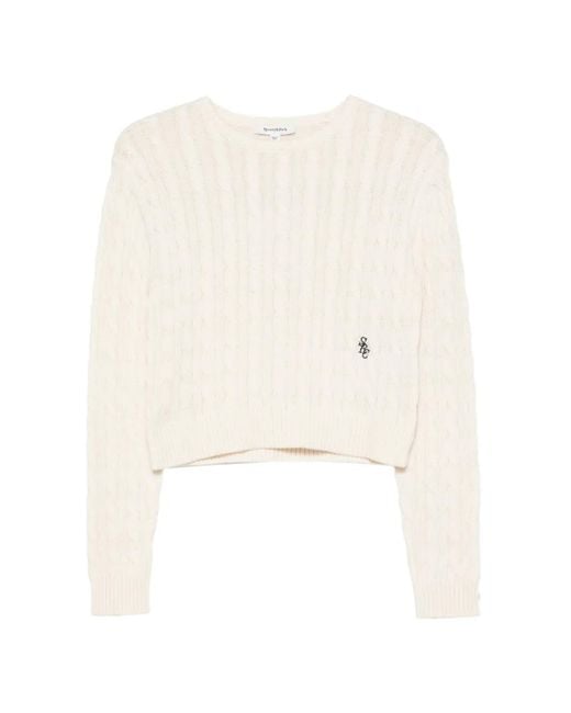 Sporty & Rich White Isao Cable-Knit Embroidered-Logo Sweater