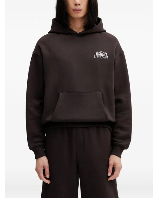 Lacoste Black Hoodie En Coton À Logo Imprimé for men