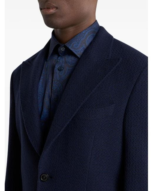 Etro Blue Single-Breasted Knit Cashmere And Wool Jacket for men