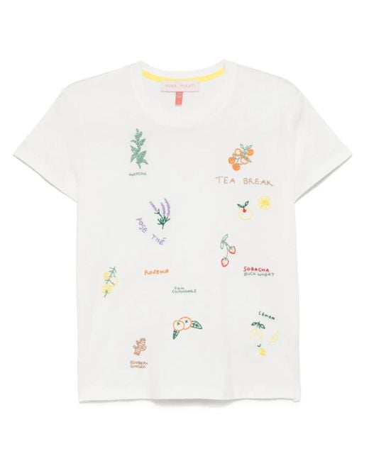 MIRA MIKATI White Embroidered Tea T-Shirt