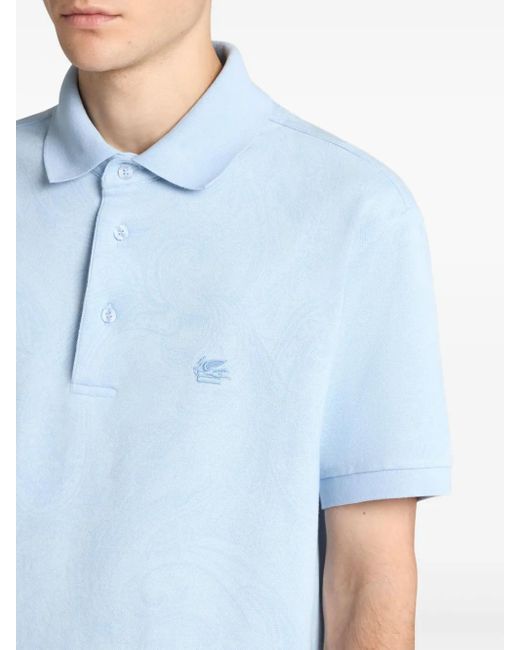 Etro Blue Tonal Paisley Print Polo Shirt for men