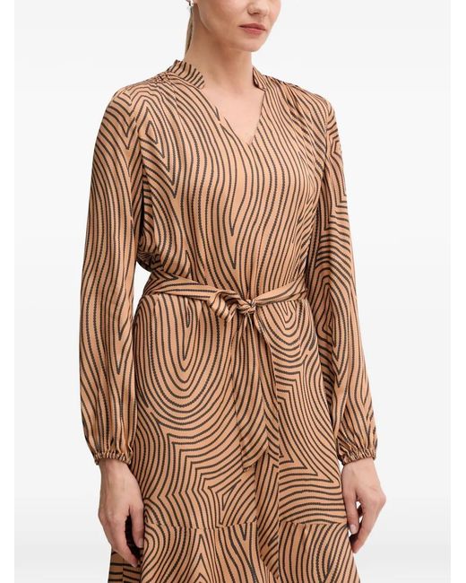 MARC AUREL Natural Tie-Waist Patterned Mini Dress