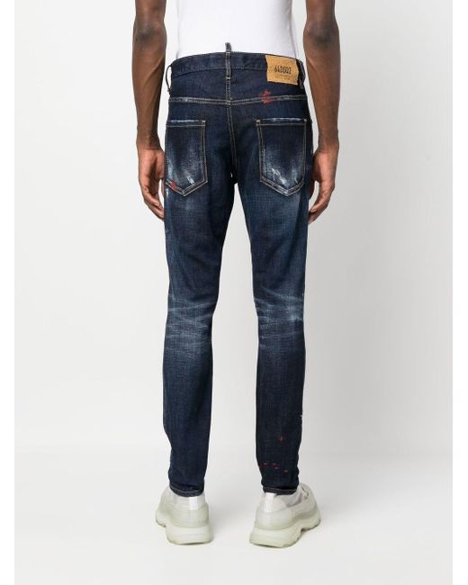 DSquared² Illustrated Distressed Skinny Jeans in het Blue voor heren
