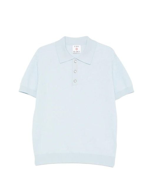 Casablanca Blue Pointelle Monogram Polo Shirt for men