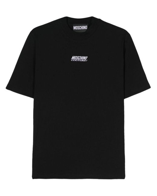 Moschino Black Logo-embroidered Cotton T-shirt for men