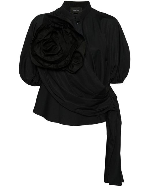 Simone Rocha Black Floral-appliqué Cotton Blouse