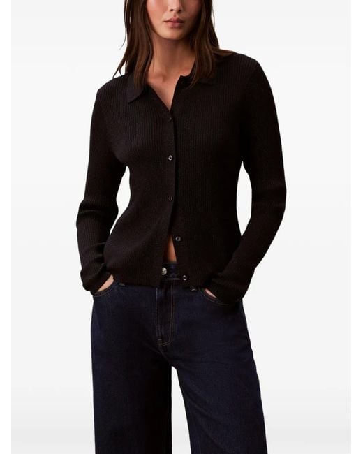 Calvin Klein Black Buttoned Collared Cardigan