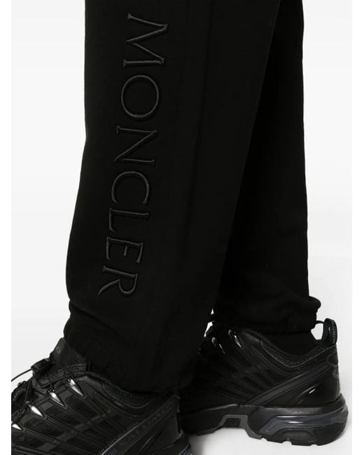 Moncler Black Logo-Embroidered Cotton Track Pants for men